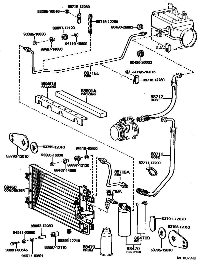 Toyota COROLLA Heating & Air Conditioning - Cooler Piping EPC diagram — ME8077B