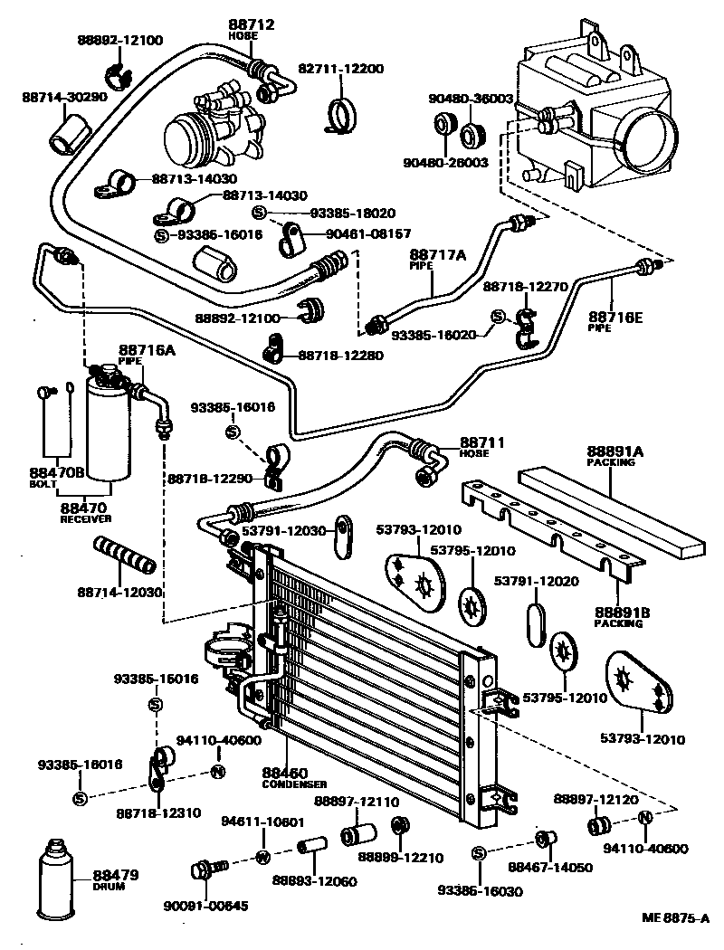 Toyota COROLLA Heating & Air Conditioning - Cooler Piping EPC diagram — ME8875A