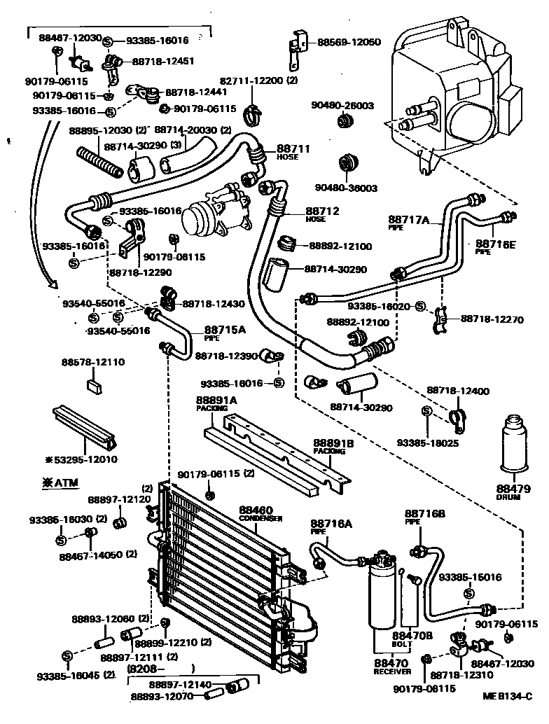 Toyota COROLLA Heating & Air Conditioning - Cooler Piping EPC diagram — MEB134C