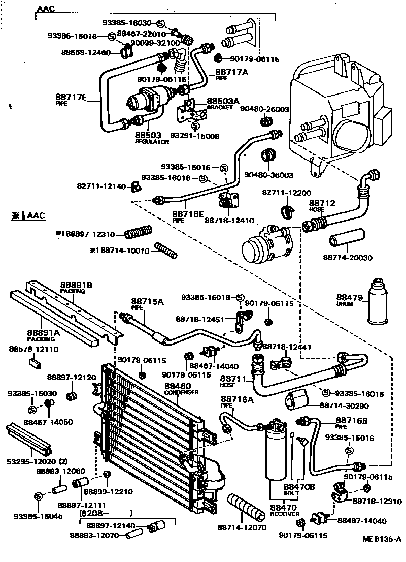 Toyota COROLLA Heating & Air Conditioning - Cooler Piping EPC diagram — MEB135A