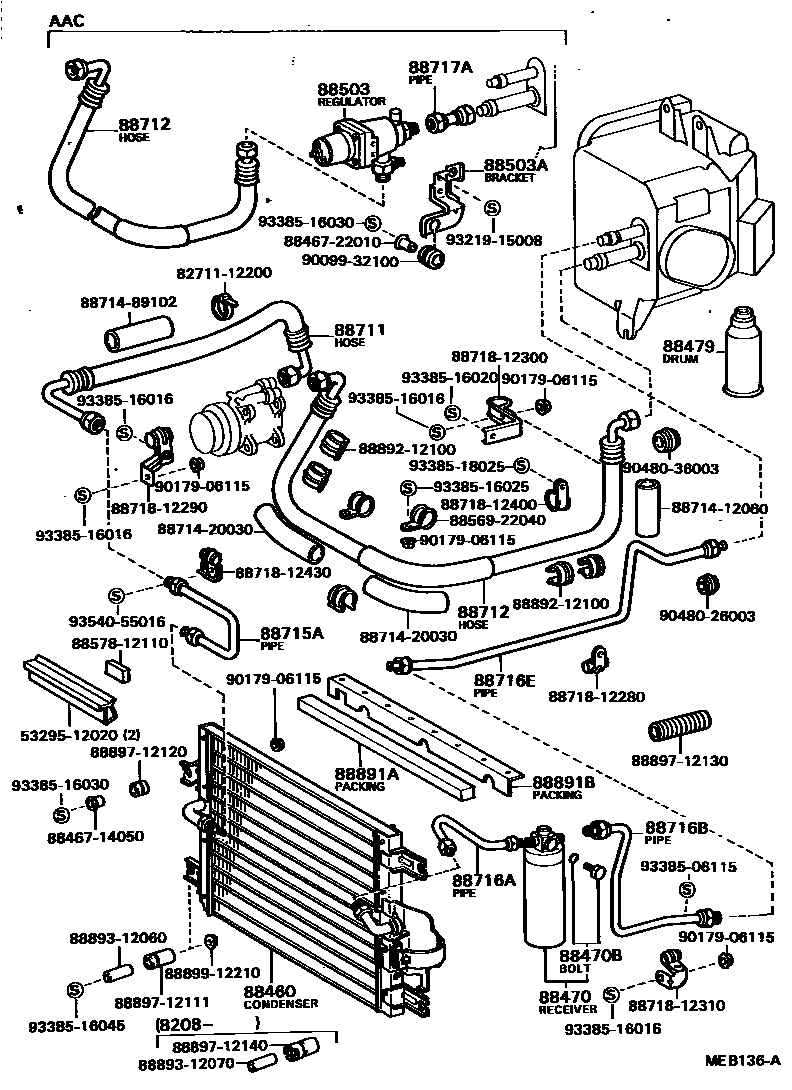 Toyota COROLLA Heating & Air Conditioning - Cooler Piping EPC diagram — MEB136A