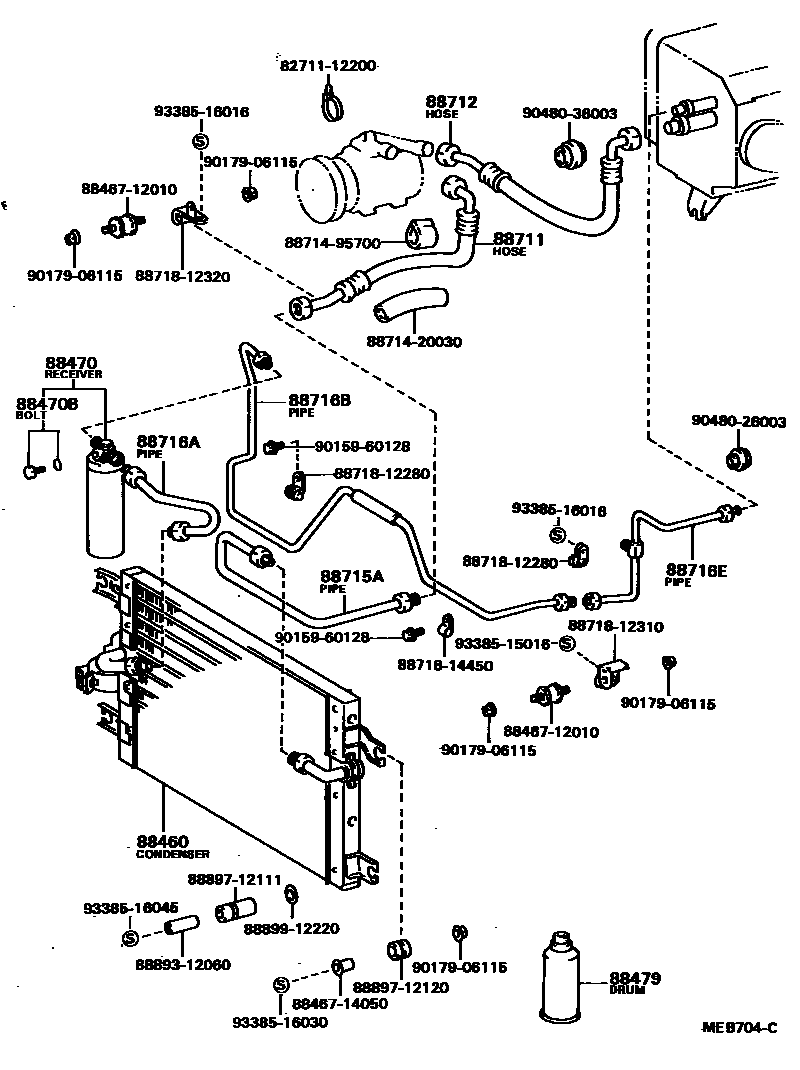 Toyota COROLLA Heating & Air Conditioning - Cooler Piping EPC diagram — MEB704C