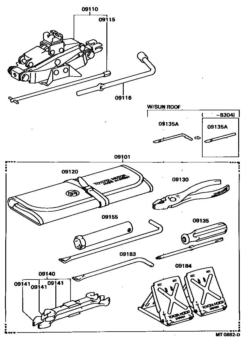 Toyota CAMRY Standard Tools EPC diagram — MT0862D