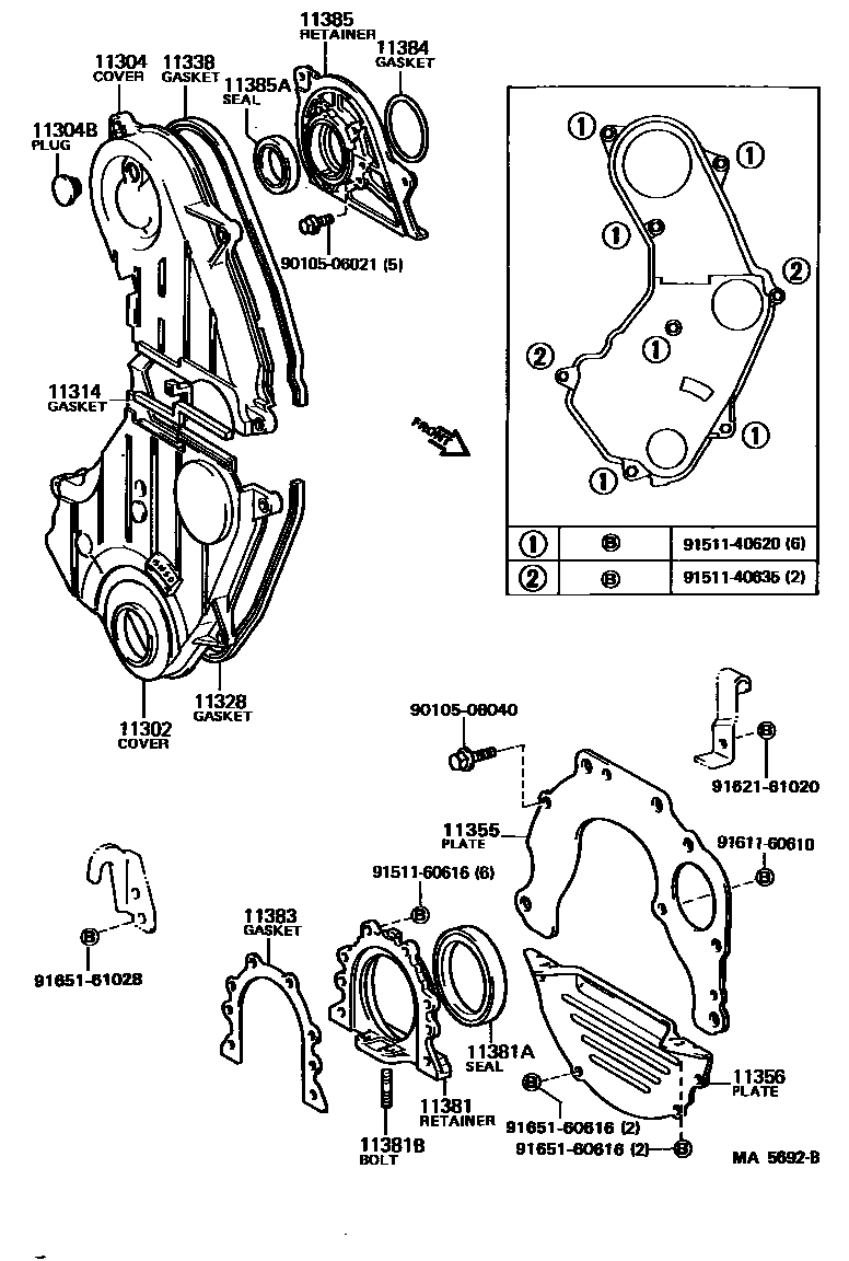 Toyota CAMRY Timing Gear Cover & Rear End Plate EPC diagram — MA5692B