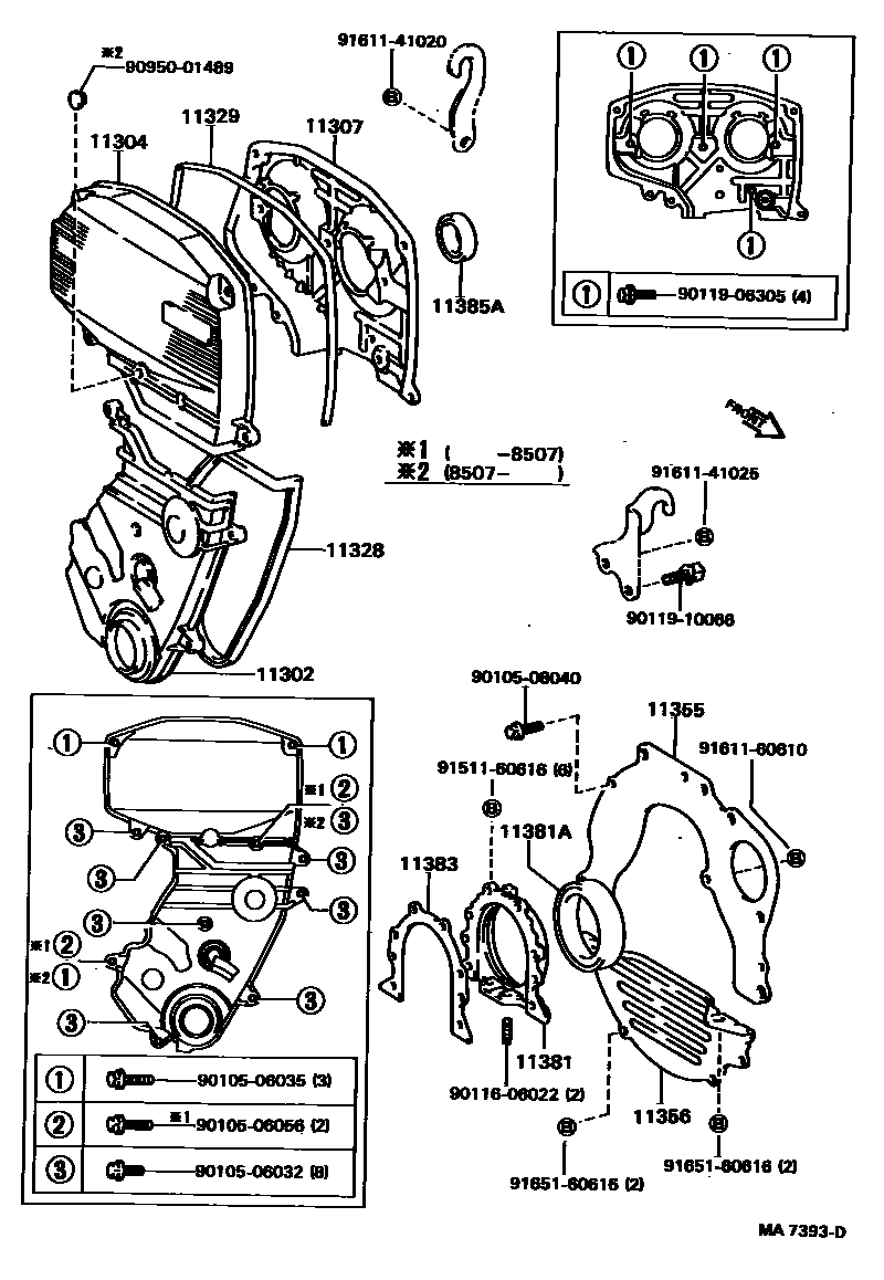Toyota CAMRY Timing Gear Cover & Rear End Plate EPC diagram — MA7393D