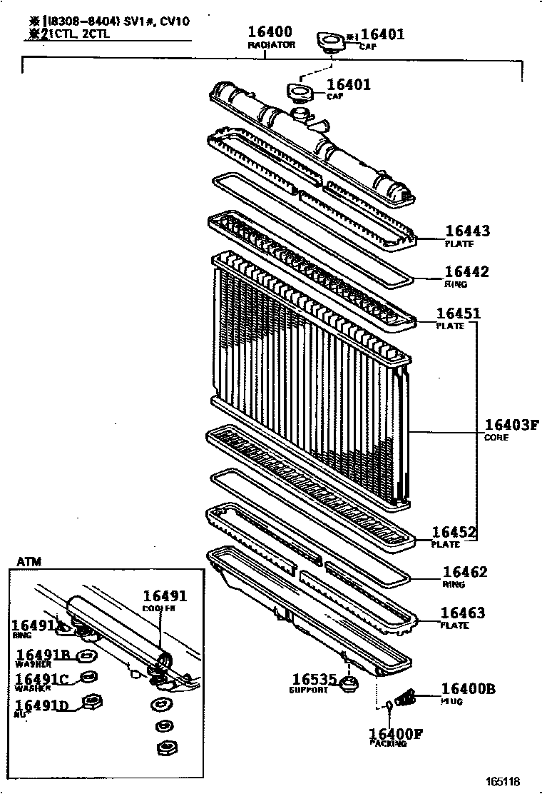 Toyota CAMRY RADIATOR & WATER OUTLET EPC diagram — 165118