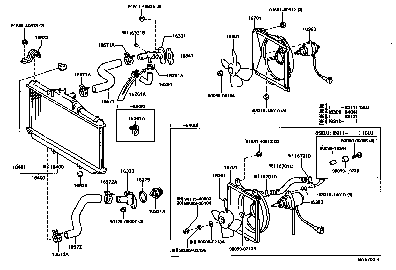 Toyota CAMRY RADIATOR & WATER OUTLET EPC diagram — MA5700H