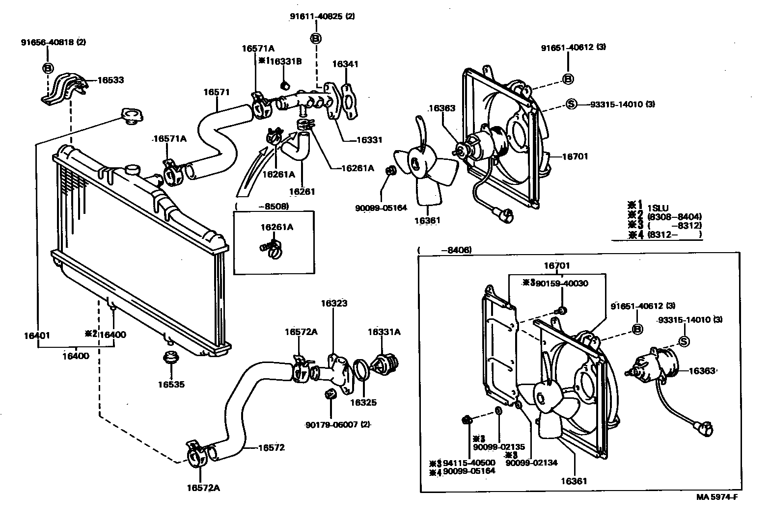 Toyota CAMRY RADIATOR & WATER OUTLET EPC diagram — MA5974F