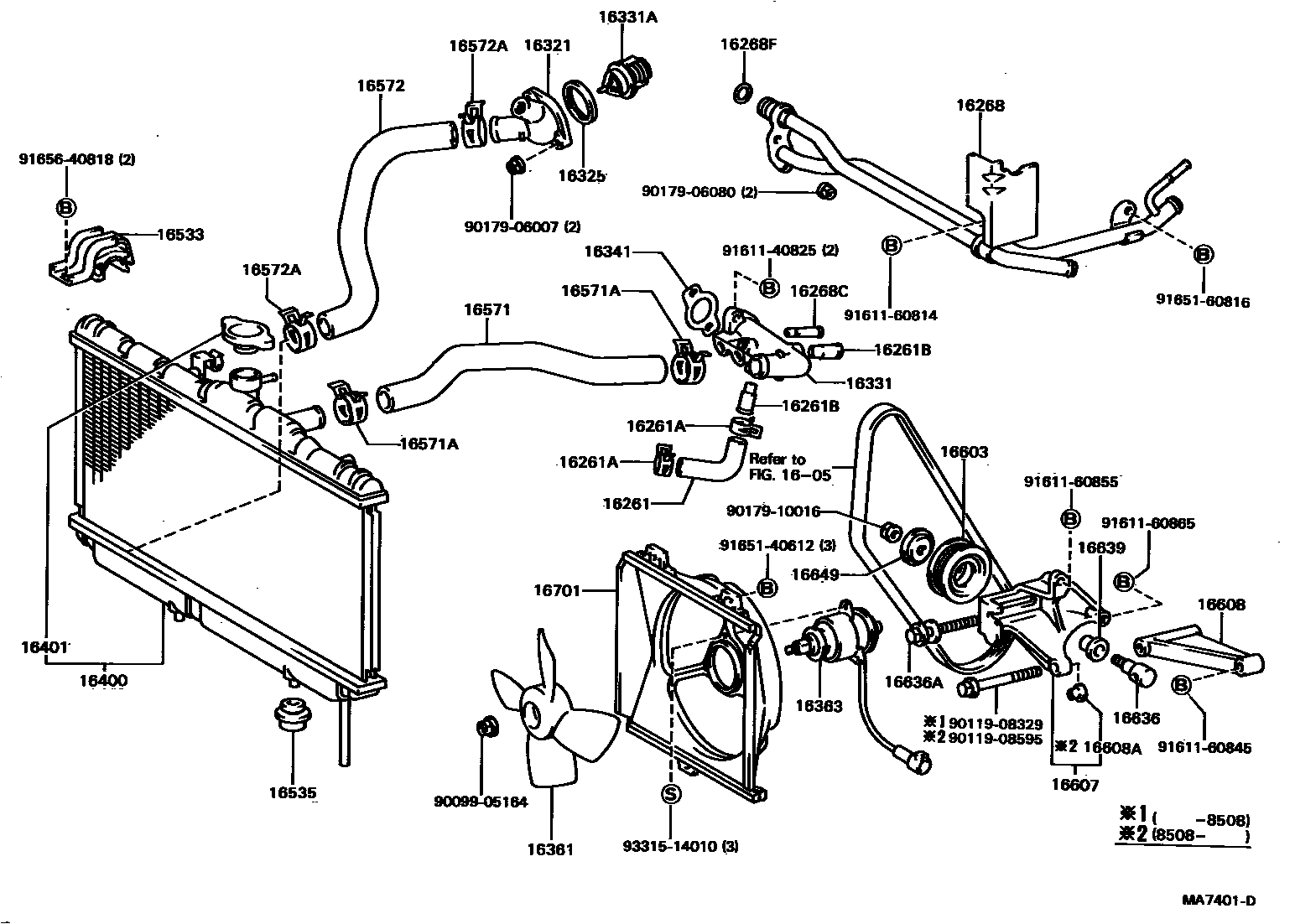 Toyota CAMRY RADIATOR & WATER OUTLET EPC diagram — MA7401D