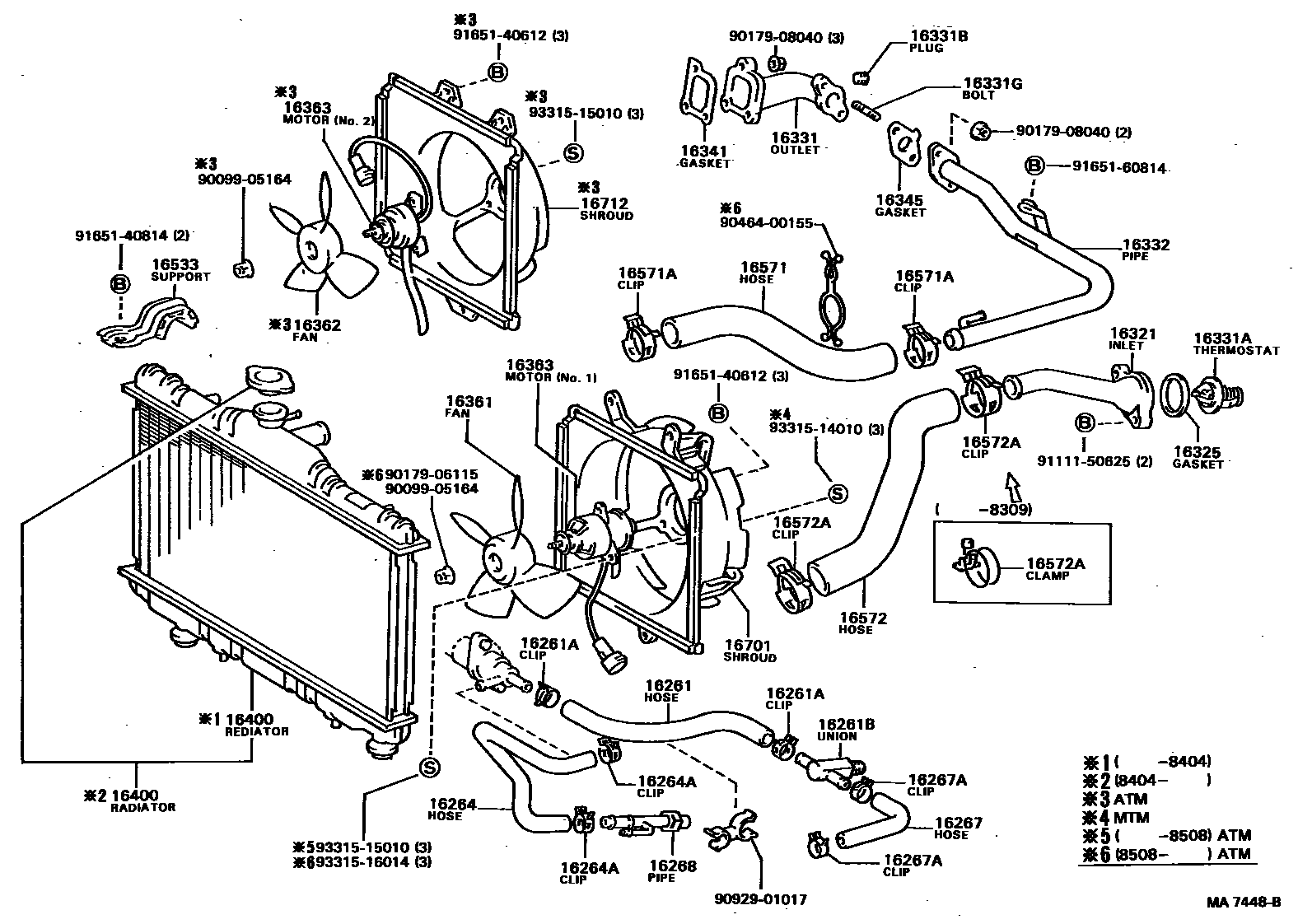 Toyota CAMRY RADIATOR & WATER OUTLET EPC diagram — MA7448B