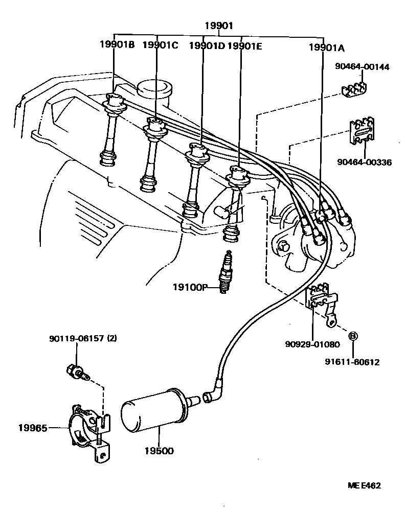 Toyota CAMRY 点火线圈和火花塞 EPC diagram — MEE462