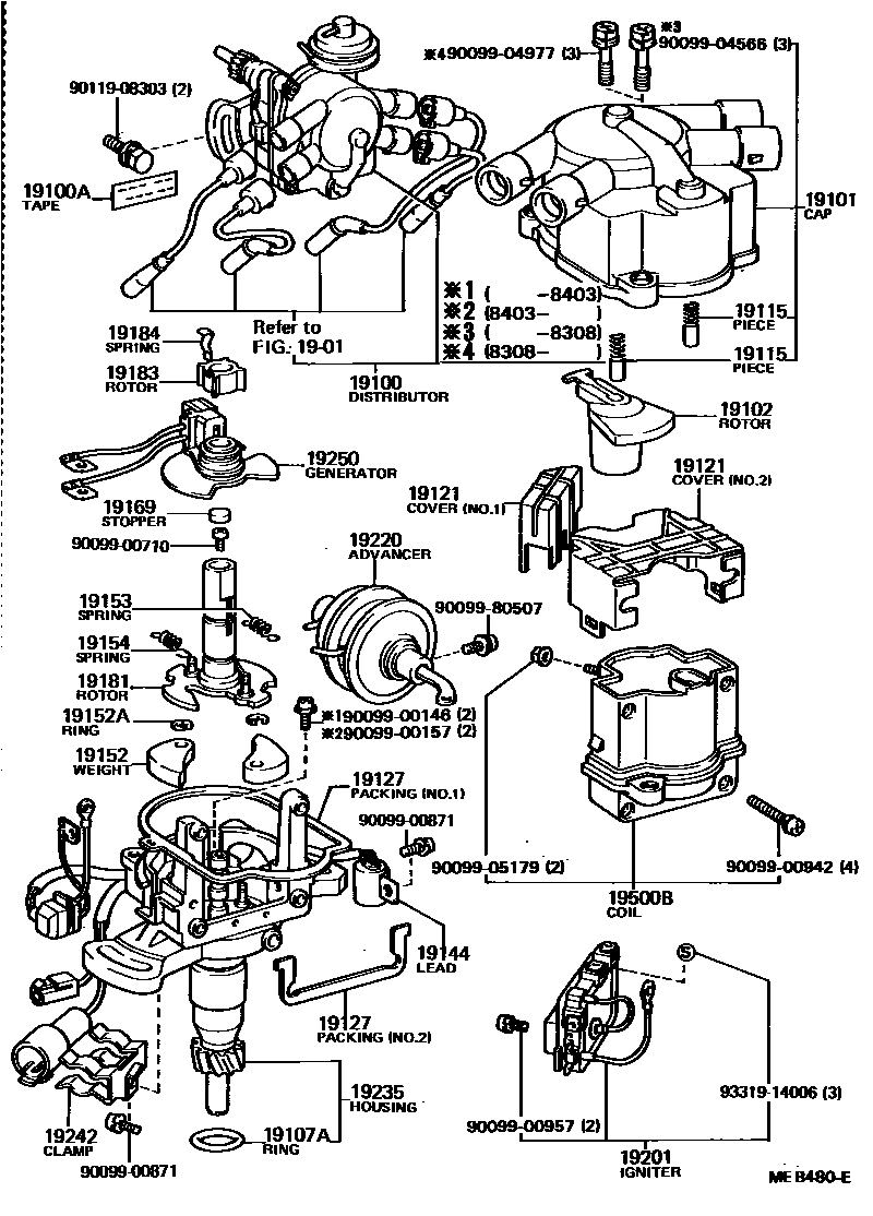 Toyota CAMRY 分电器 EPC diagram — MEB480E