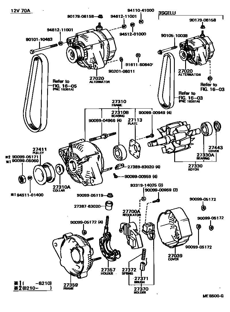 Toyota CAMRY Alternator EPC diagram — MEB500G