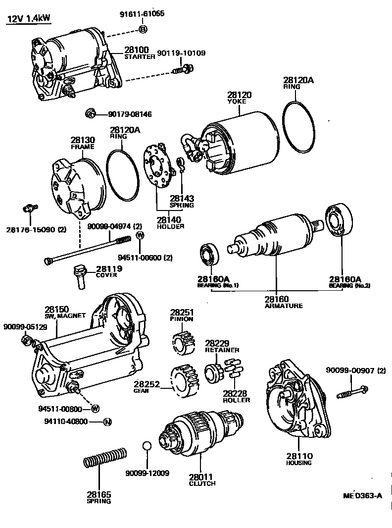 Toyota CAMRY 起动机 EPC diagram — MED363A