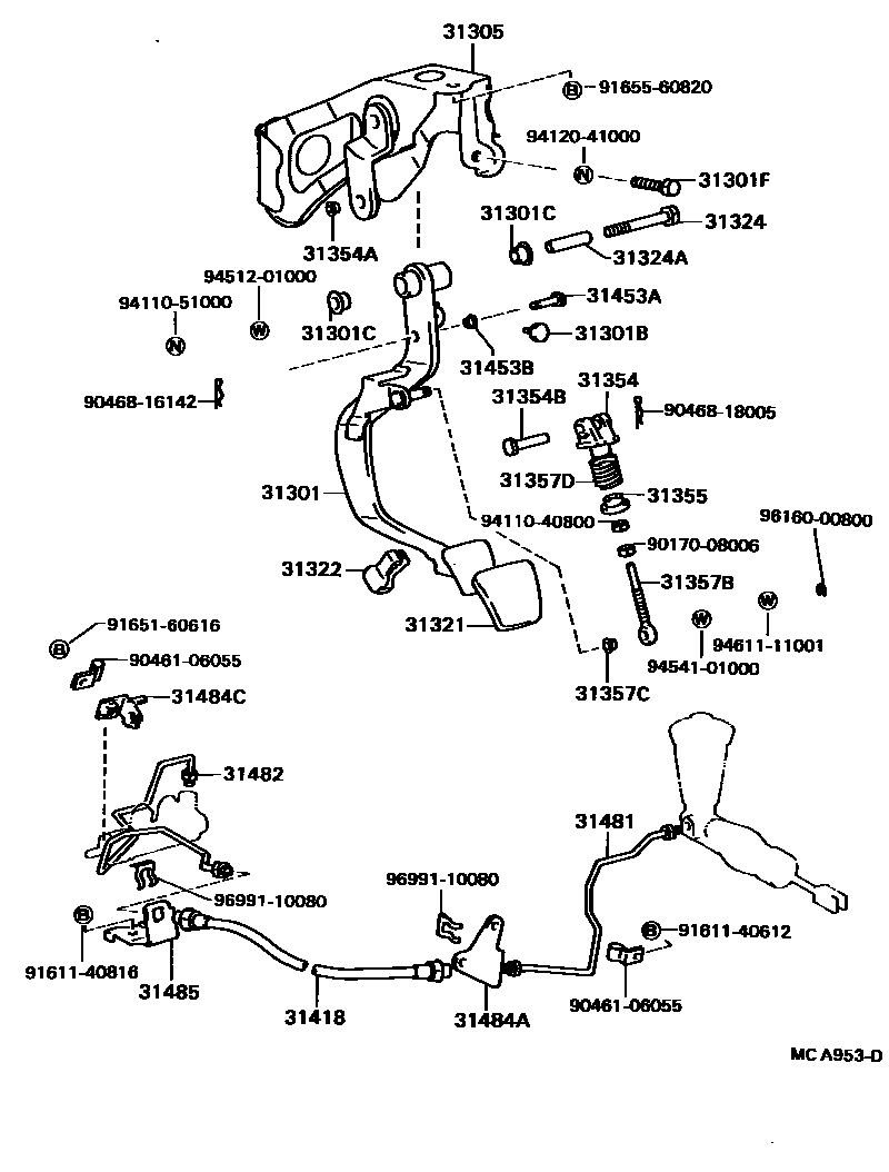 Toyota CAMRY 离合器踏板和挠性软管 EPC diagram — MCA953D