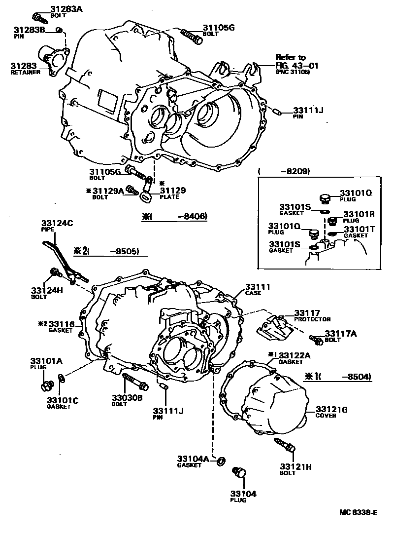 Toyota CAMRY 离合器壳和变速器壳(MTM) EPC diagram — MC8338E