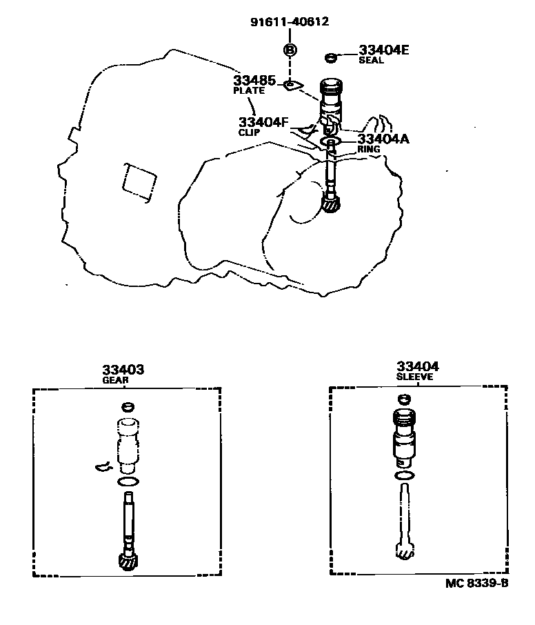Toyota CAMRY 速度表从动齿轮(MTM) EPC diagram — MC8339B