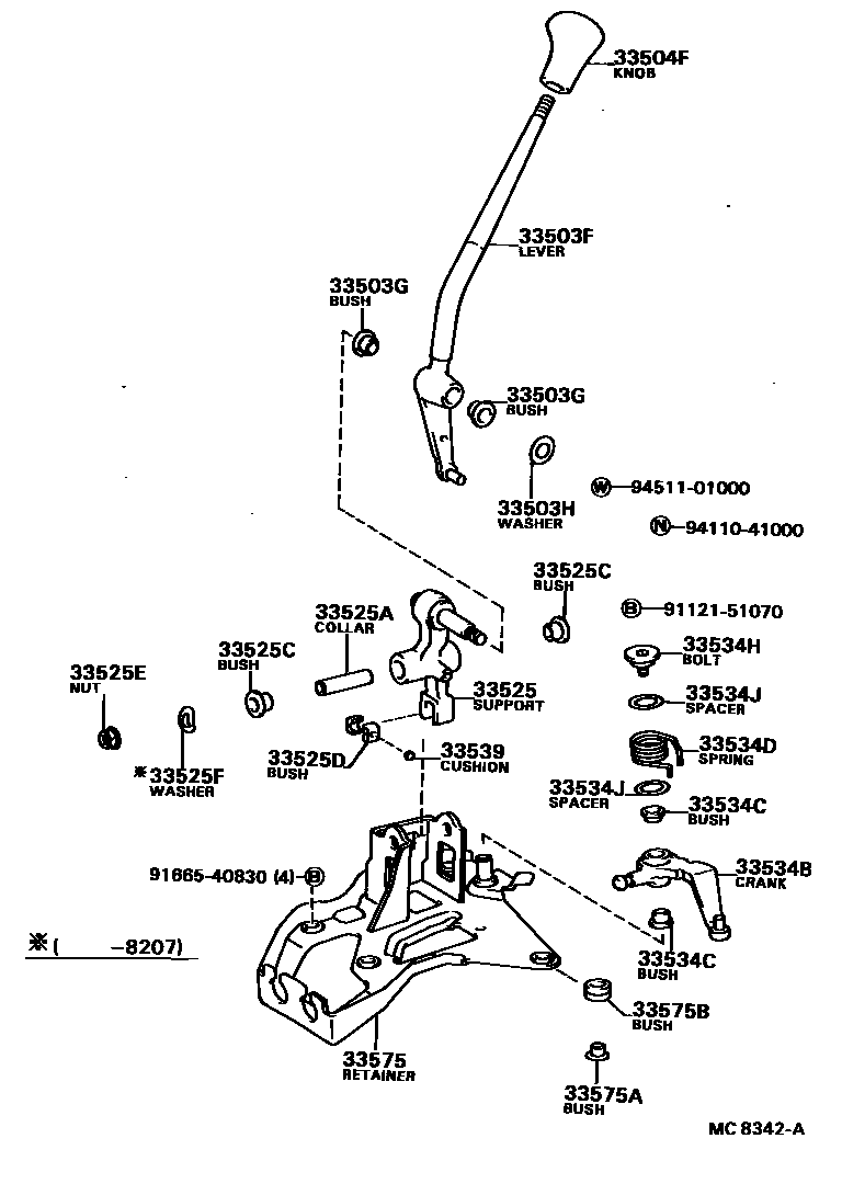 Toyota CAMRY Shift Lever & Retainer EPC diagram — MC8342A