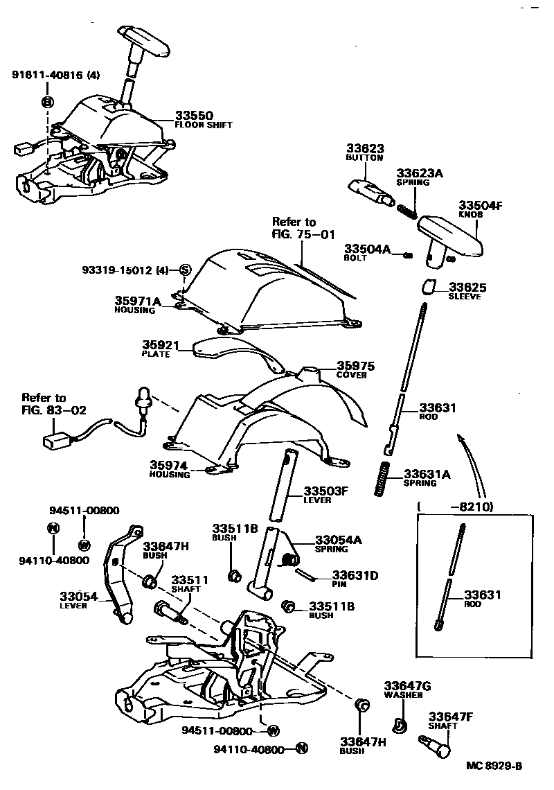 Toyota CAMRY Shift Lever & Retainer EPC diagram — MC8929B