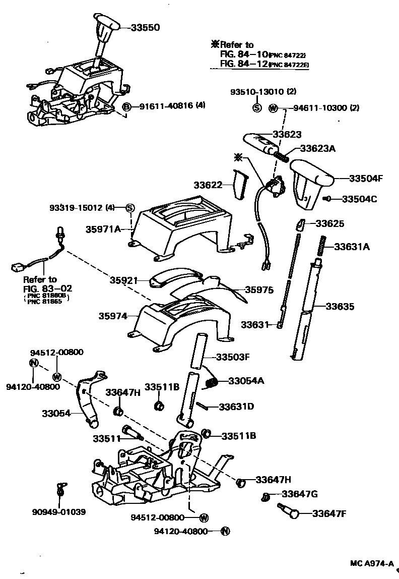 Toyota CAMRY Shift Lever & Retainer EPC diagram — MCA974A