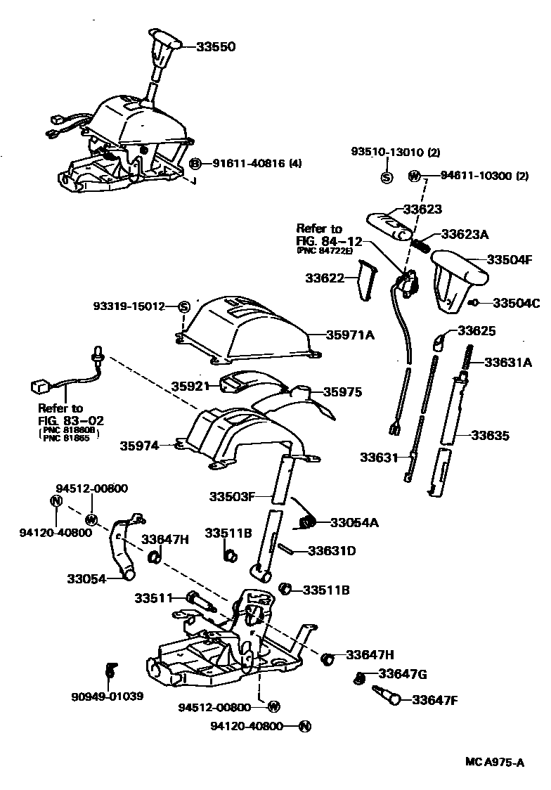Toyota CAMRY Shift Lever & Retainer EPC diagram — MCA975A