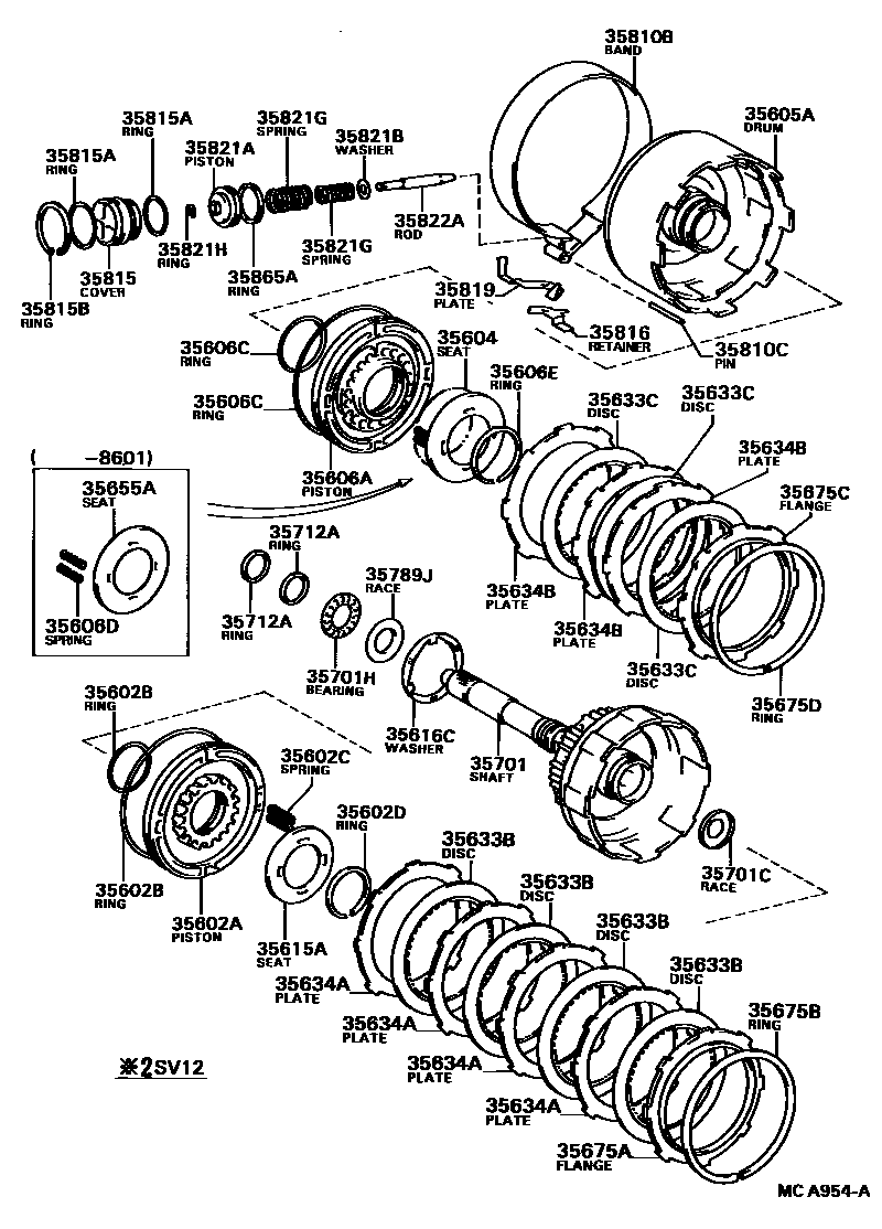 Toyota CAMRY 制动带和多片式离合器(ATM) EPC diagram — MCA954A