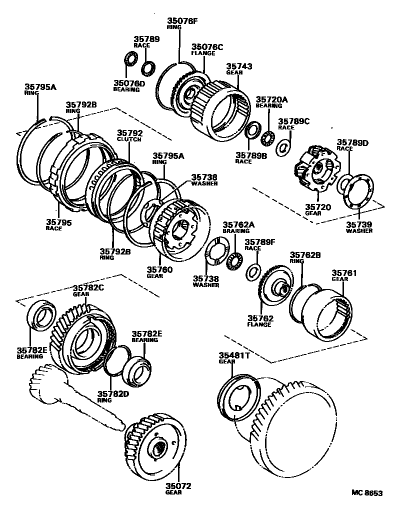 Toyota CAMRY 行星齿轮、倒档活塞和中间轴齿轮(ATM) EPC diagram — MC8653