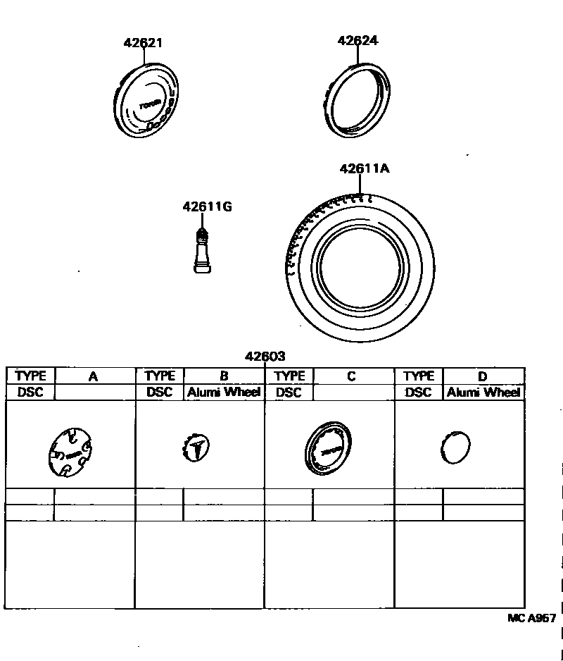 Toyota CAMRY 车轮和车轮盖 EPC diagram — MCA957
