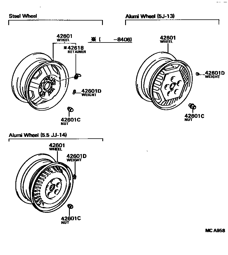 Toyota CAMRY 车轮和车轮盖 EPC diagram — MCA958