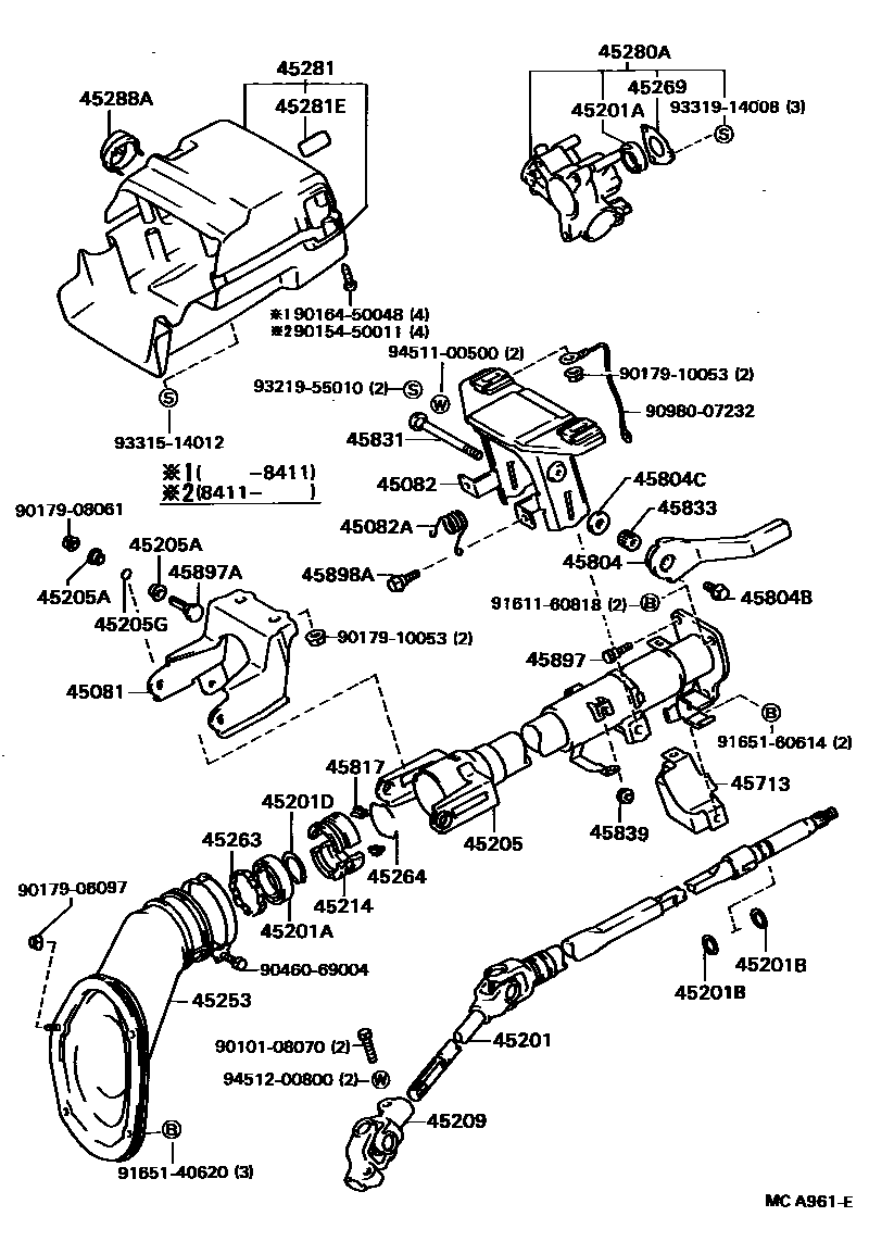 Toyota CAMRY Steering Column & Shaft EPC diagram — MCA961E