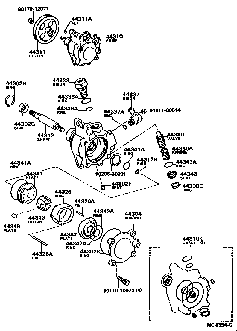 Toyota CAMRY 叶片泵和储油罐(动力转向) EPC diagram — MC8354C