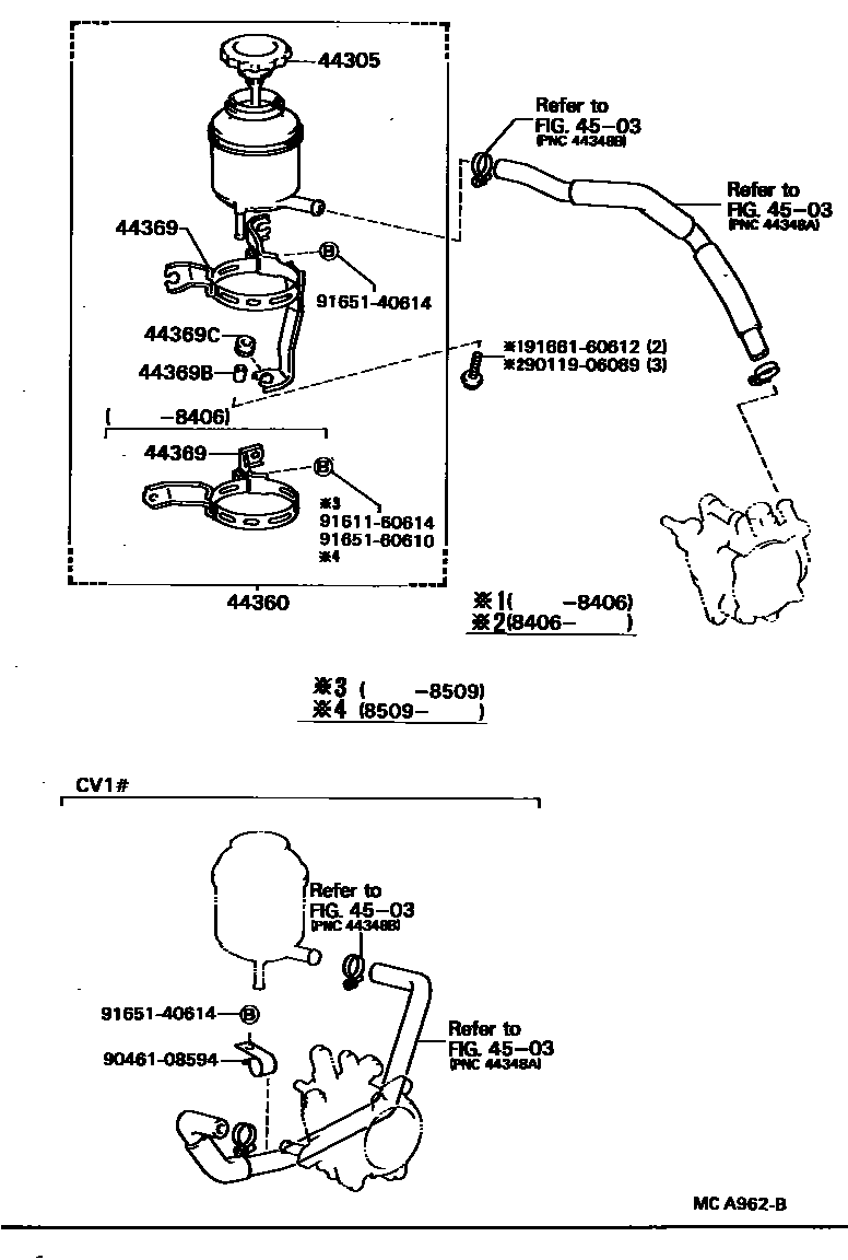 Toyota CAMRY 叶片泵和储油罐(动力转向) EPC diagram — MCA962B