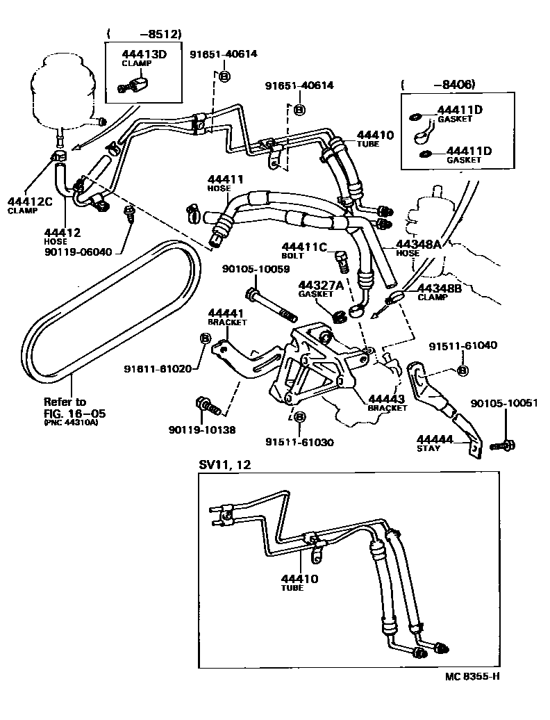 Toyota CAMRY 动力转向配管 EPC diagram — MC8355H