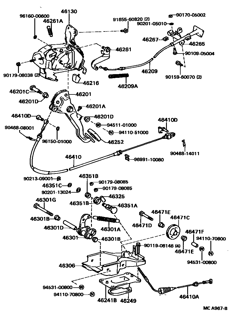 Toyota CAMRY Parking Brake & Cable EPC diagram — MCA967B