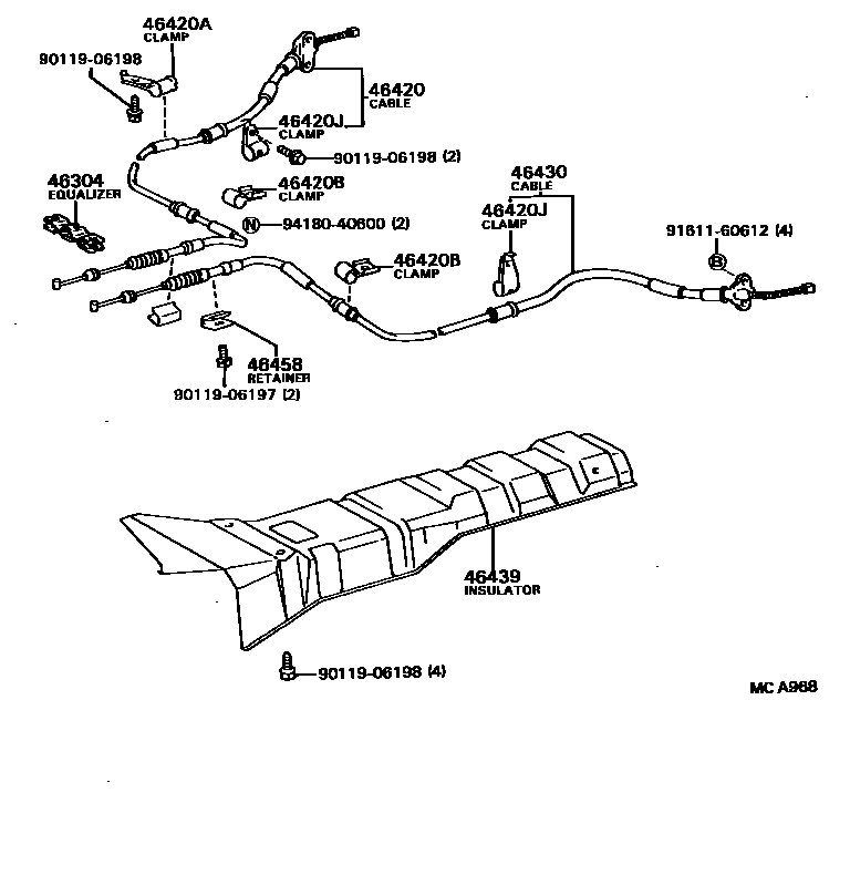 Toyota CAMRY Parking Brake & Cable EPC diagram — MCA968