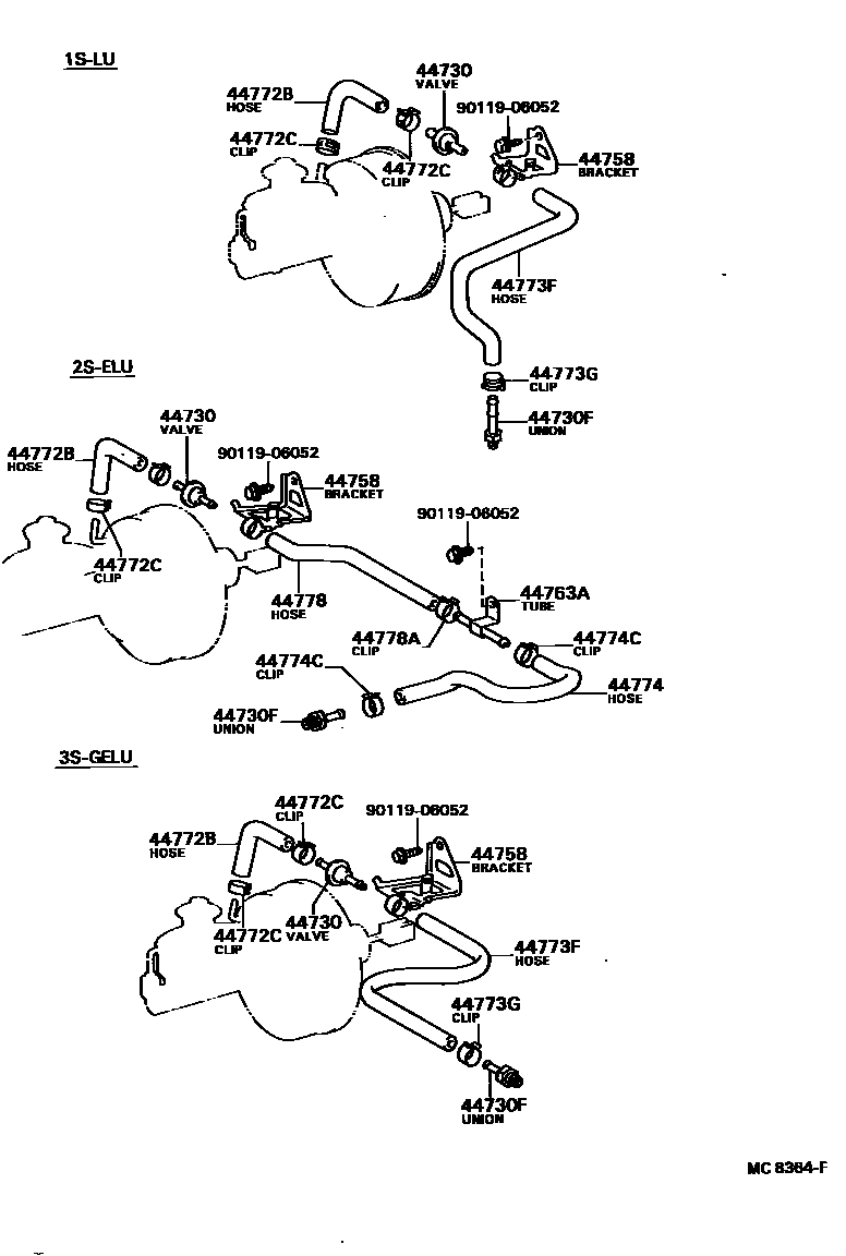 Toyota CAMRY 制动助力器和真空管 EPC diagram — MC8364F