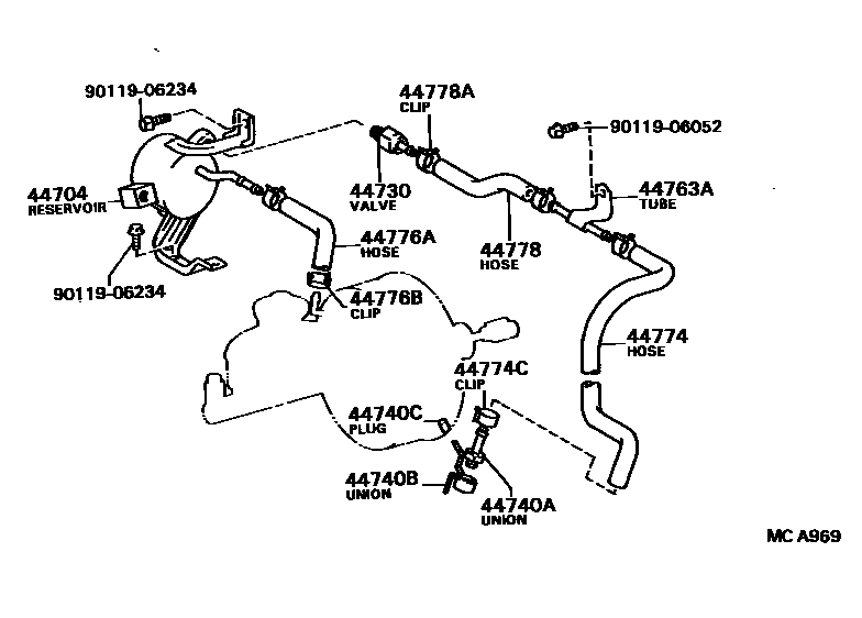 Toyota CAMRY 制动助力器和真空管 EPC diagram — MCA969