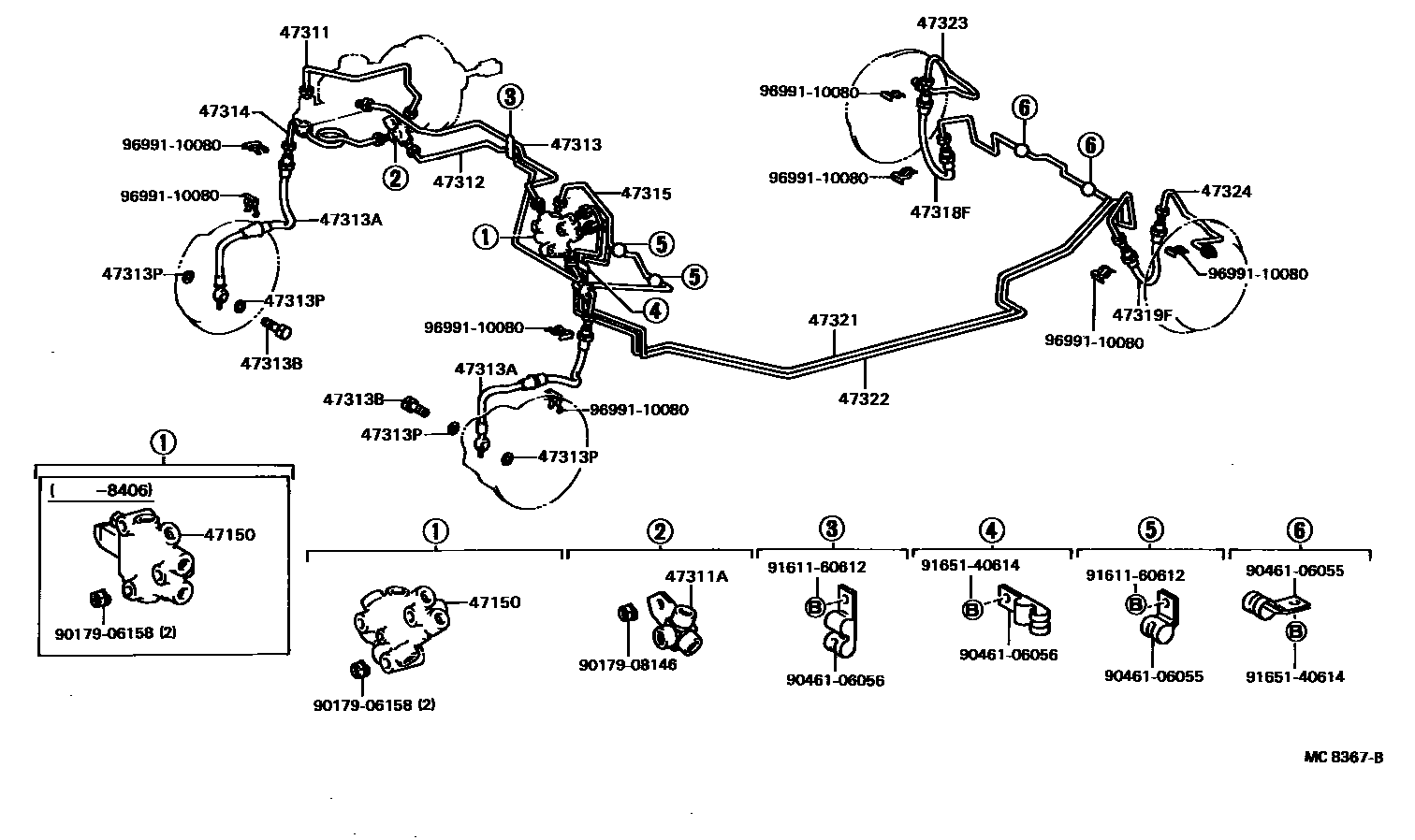 Toyota CAMRY 制动配管和卡箍 EPC diagram — MC8367B