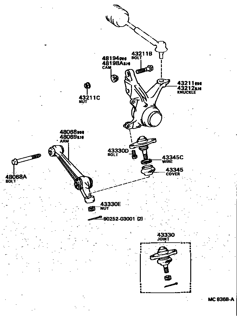 Toyota CAMRY 前桥控制臂和转向节 EPC diagram — MC8368A