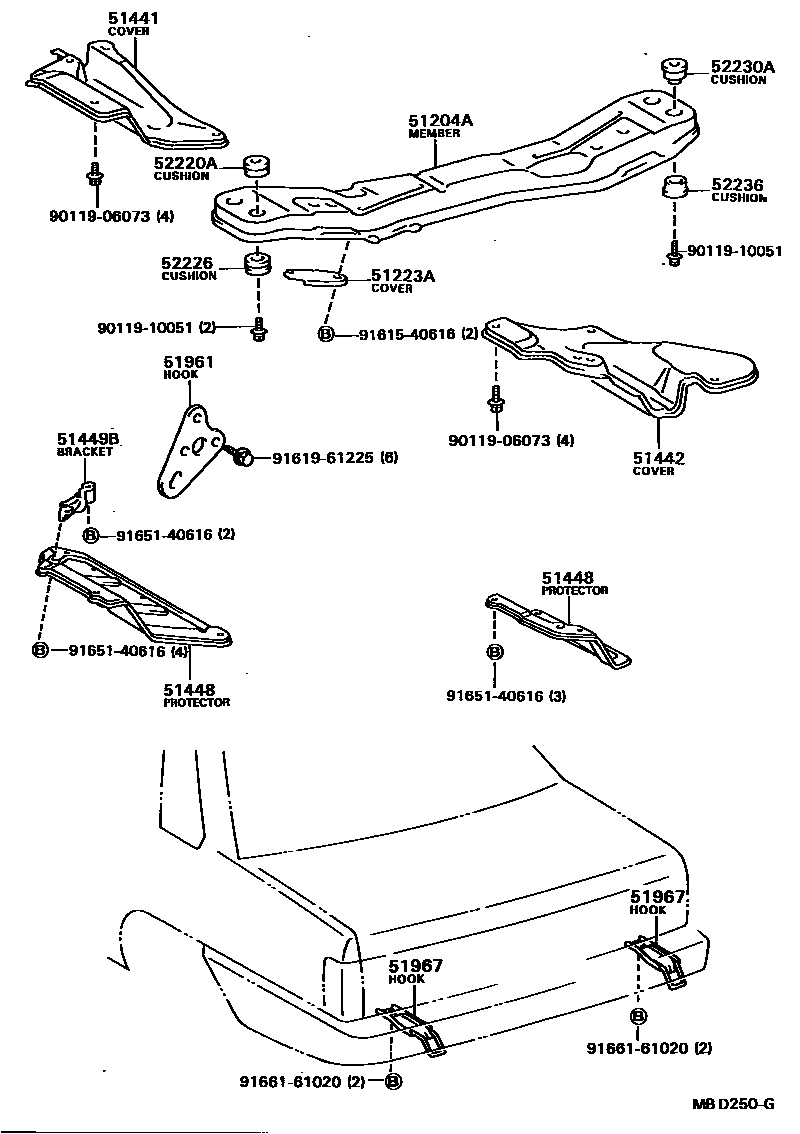 Toyota CAMRY 悬架横梁和发动机底罩 EPC diagram — MBD250G