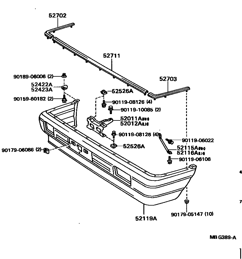 Toyota CAMRY 前保险杠及附件 EPC diagram — MBG389A