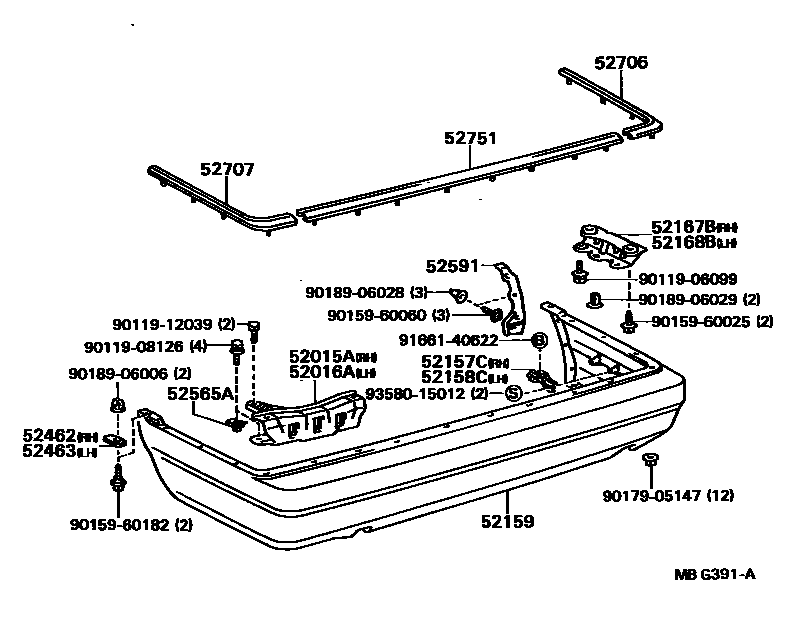 Toyota CAMRY 后保险杠及附件 EPC diagram — MBG391A