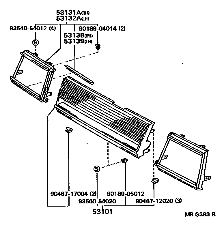 Toyota CAMRY radiator grille EPC diagram — MBG393B