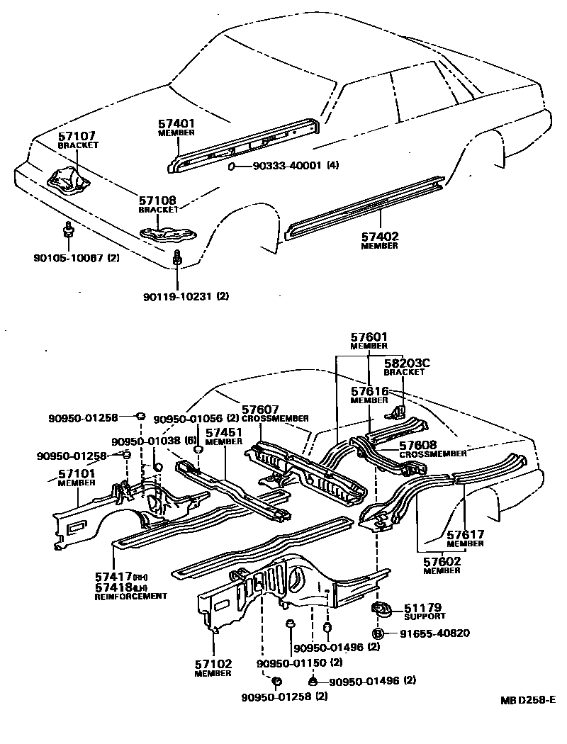 Toyota CAMRY Floor stringers EPC diagram — MBD258E