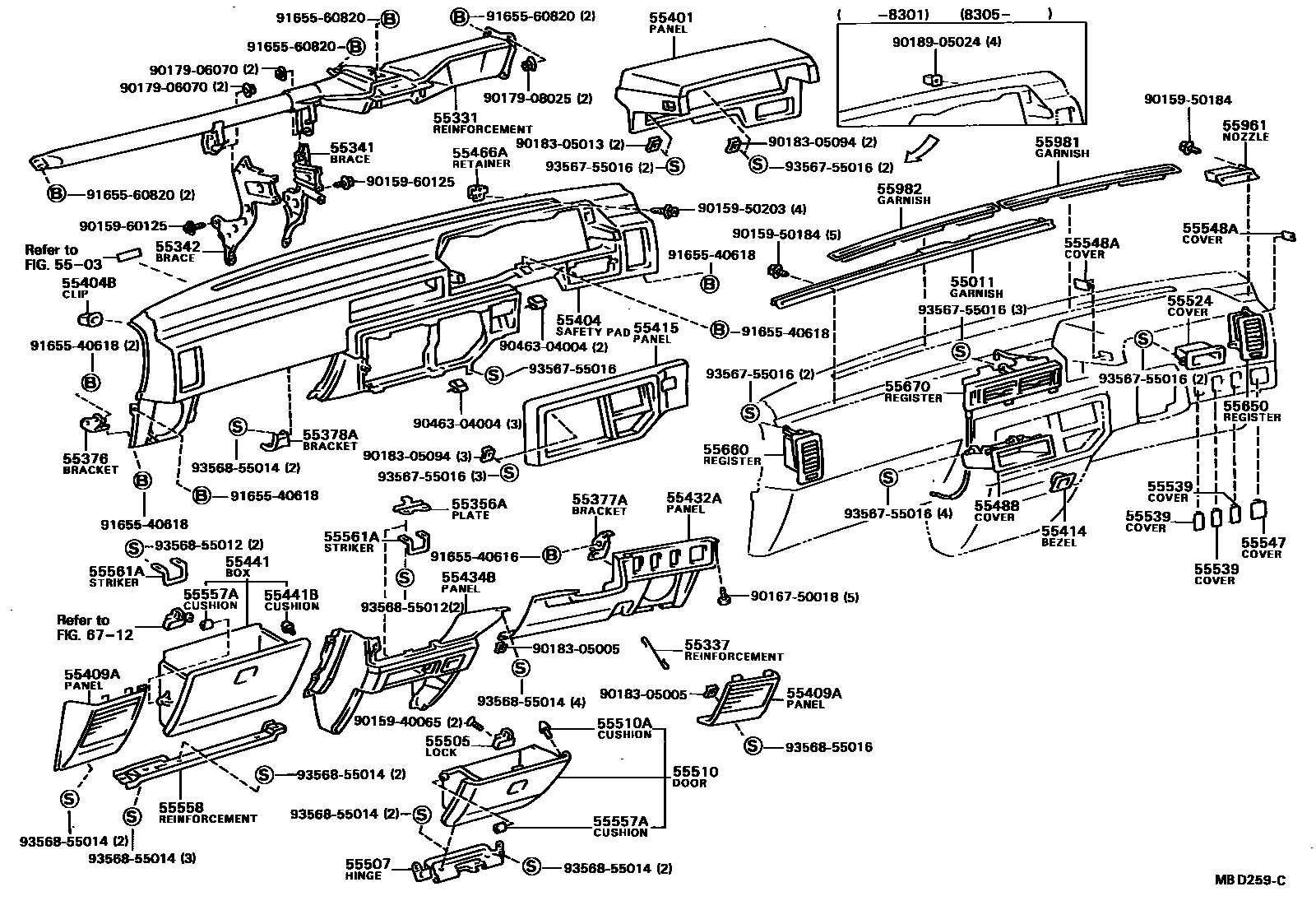 Toyota CAMRY 仪表板和手套箱 EPC diagram — MBD259C