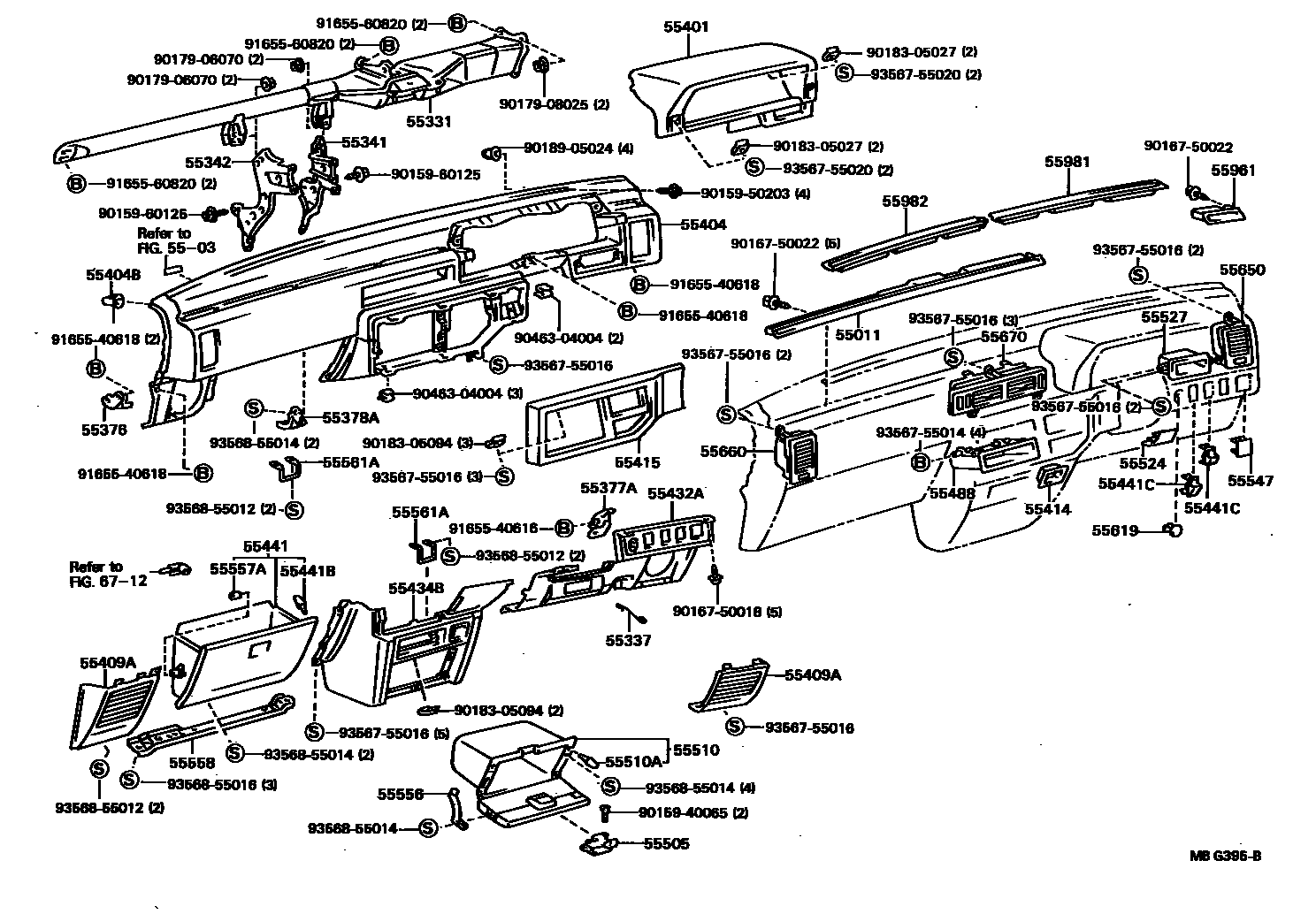 Toyota CAMRY 仪表板和手套箱 EPC diagram — MBG395B