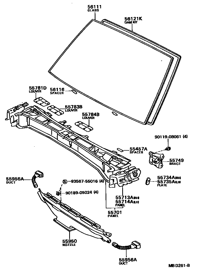 Toyota CAMRY 前围板和挡风玻璃 EPC diagram — MBD261B