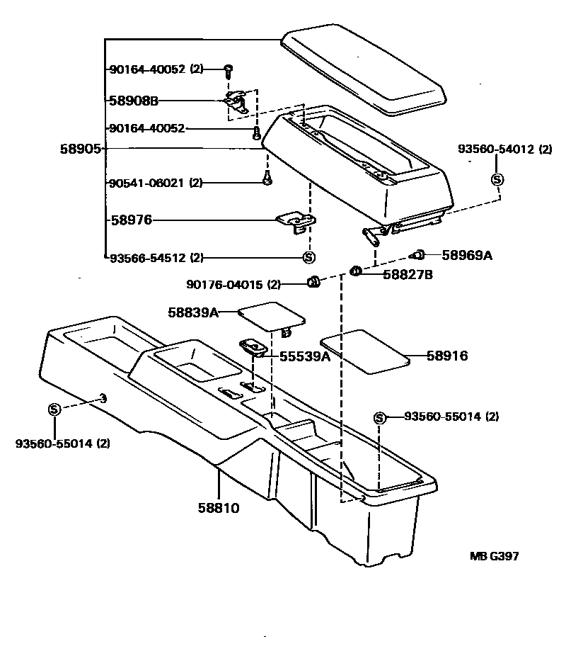 Toyota CAMRY 中央扶手箱和支架 EPC diagram — MBG397