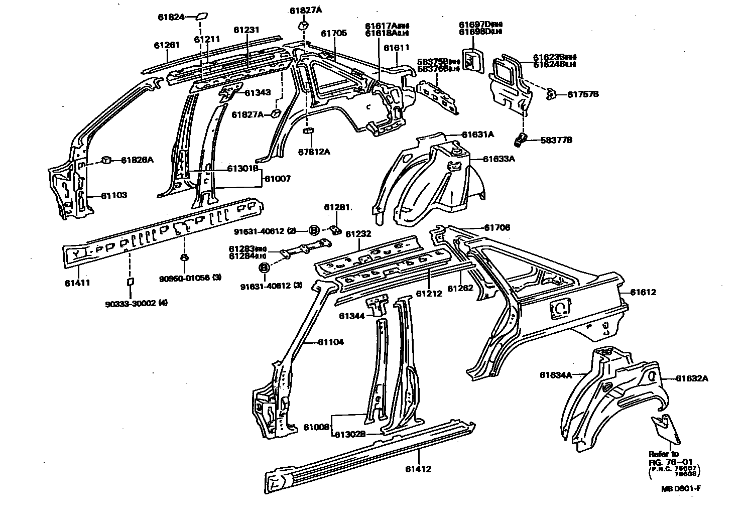 Toyota CAMRY 侧梁 EPC diagram — MBD901F