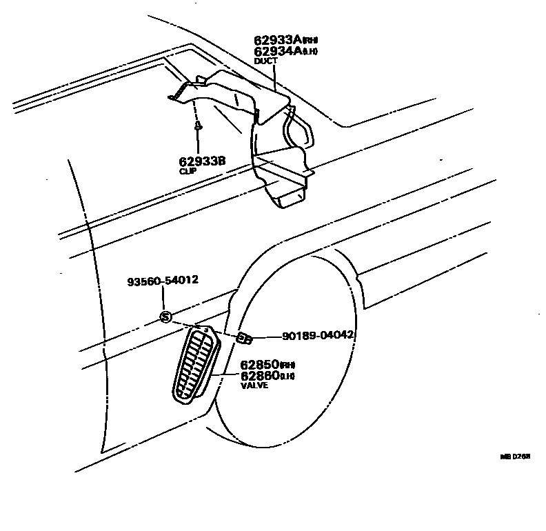 Toyota CAMRY 车侧通风装置 EPC diagram — MBD268